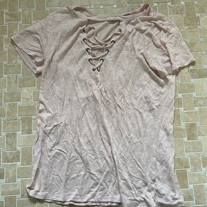 Boutique Light Pink String V-Neck Tshirt